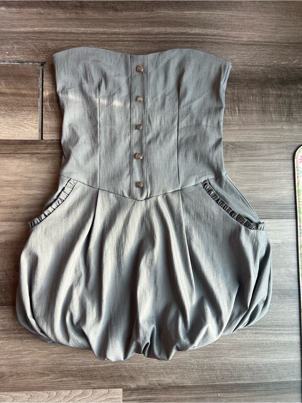 Strapless Light Gray Bubble mini dress with Button Front